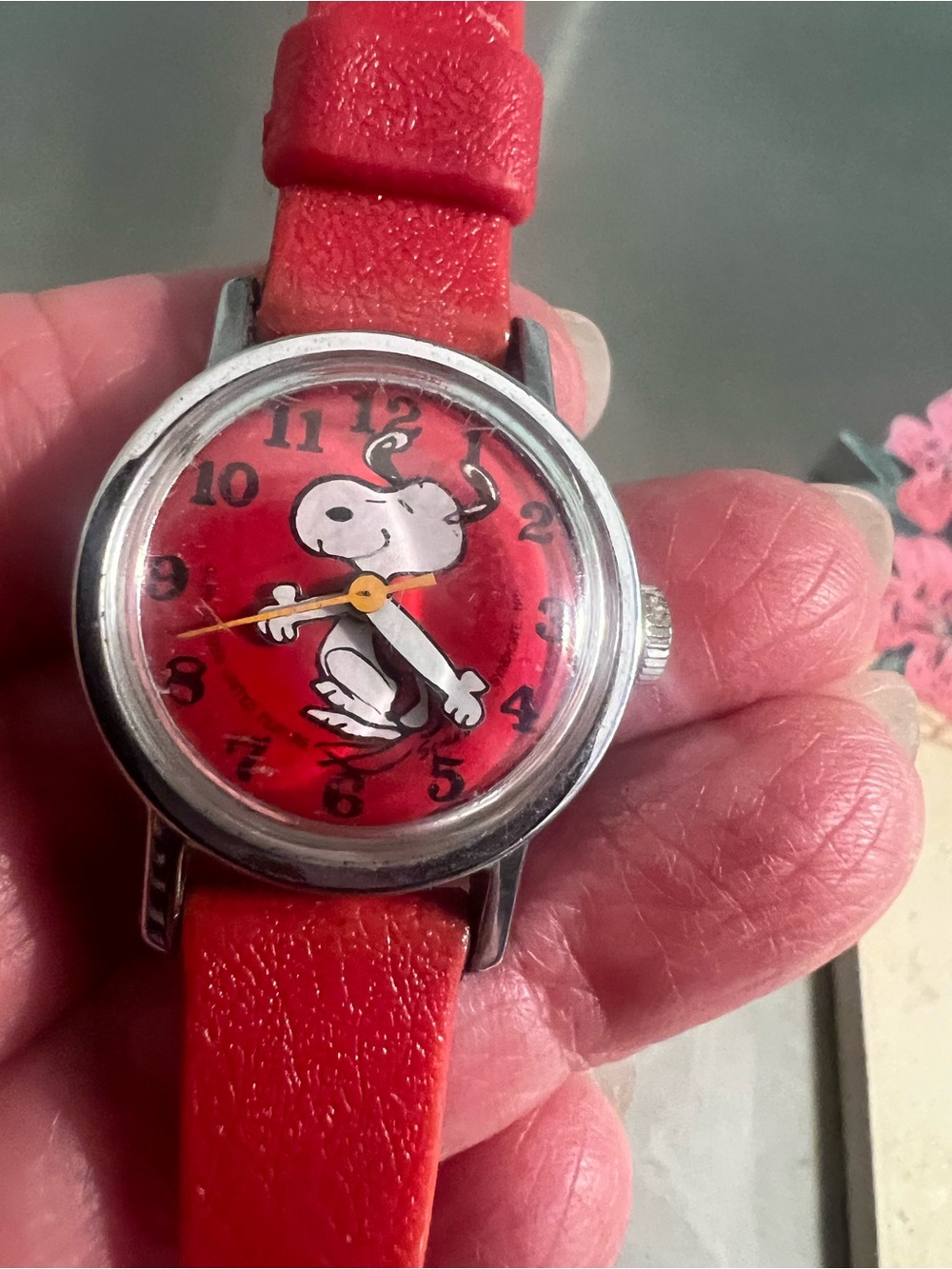 Vintage Non Working Red Snoopy Kids Watch with Red Strap